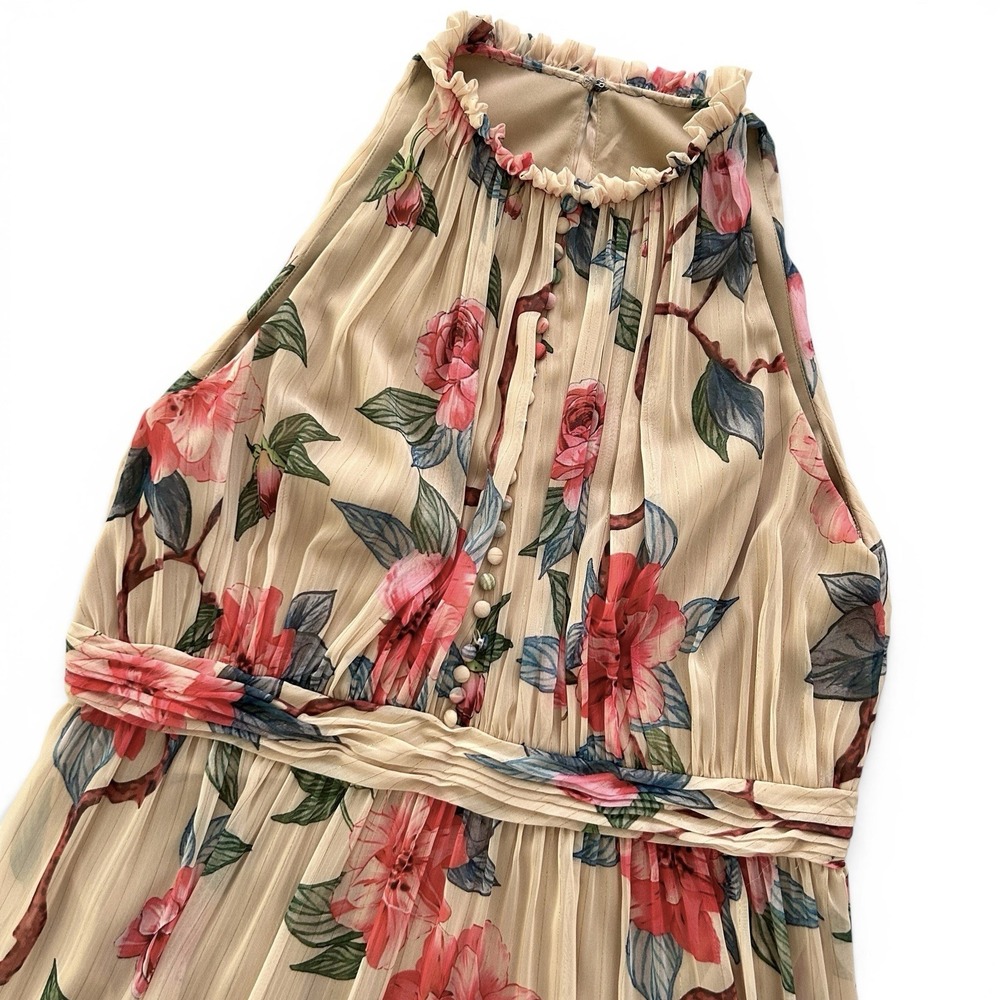 Ieena for Mac Duggal Women's 16 Beige Multicolor Floral Chiffon Maxi Tier Dress - Picture 9 of 16